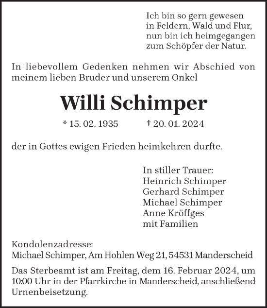 Todesanzeige von Willi Schimper von trierischer_volksfreund