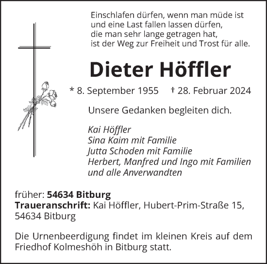 Todesanzeige von Dieter Höffler von trierischer_volksfreund