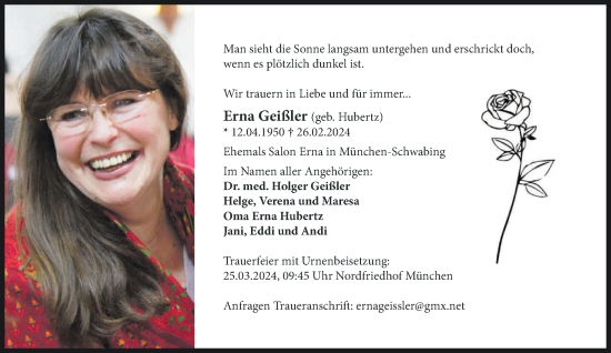 Todesanzeige von Erna Geißler von trierischer_volksfreund