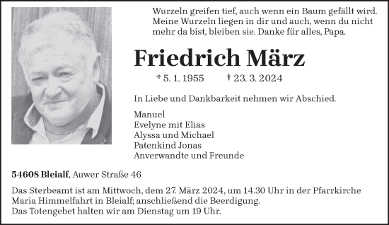 Todesanzeige von Friedrich März von trierischer_volksfreund