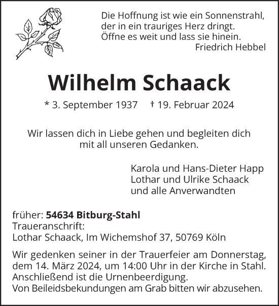 Todesanzeige von Wilhelm Schaack von trierischer_volksfreund