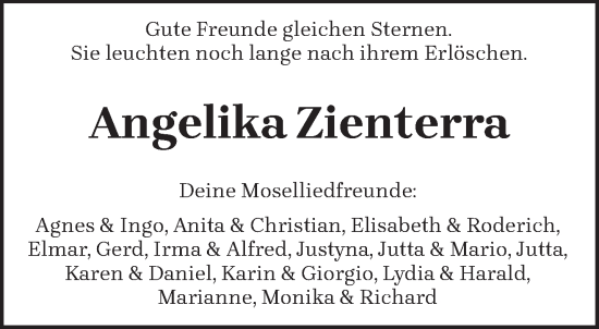Todesanzeige von Angelika Zienterra von trierischer_volksfreund