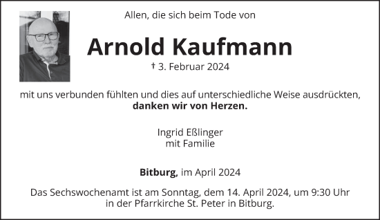 Todesanzeige von Arnold Kaufmann von trierischer_volksfreund