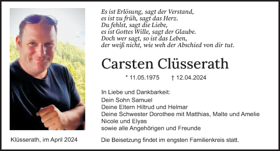 Todesanzeige von Carsten Clüsserath von trierischer_volksfreund