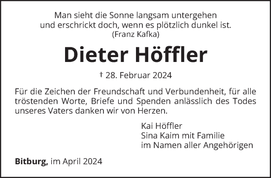 Todesanzeige von Dieter Höffler von trierischer_volksfreund