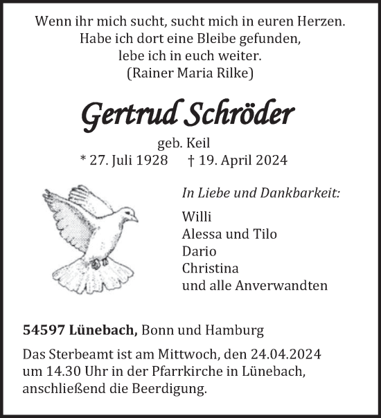 Todesanzeige von Gertrud Schröder von trierischer_volksfreund
