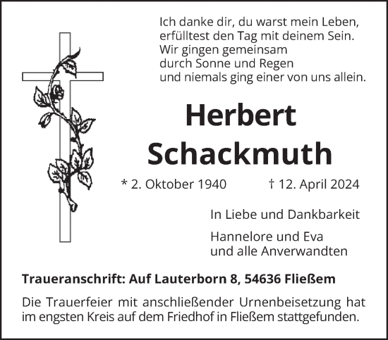 Todesanzeige von Herbert Schackmuth von trierischer_volksfreund