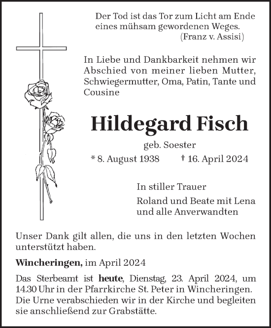Todesanzeige von Hildegard Fisch von trierischer_volksfreund