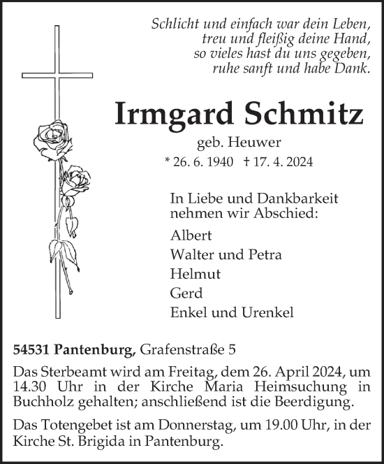 Todesanzeige von Irmgard Schmitz von trierischer_volksfreund