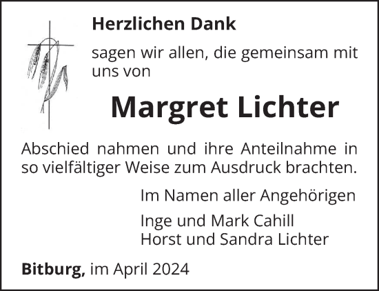 Todesanzeige von Margret Lichter von trierischer_volksfreund
