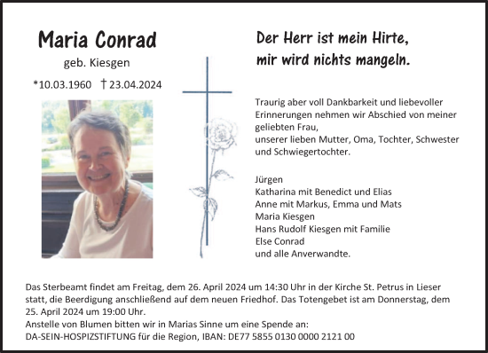 Todesanzeige von Maria Conrad von trierischer_volksfreund