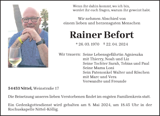 Todesanzeige von Rainer Befort von trierischer_volksfreund