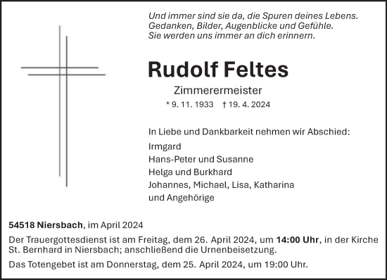 Todesanzeige von Rudolf Feltes von trierischer_volksfreund