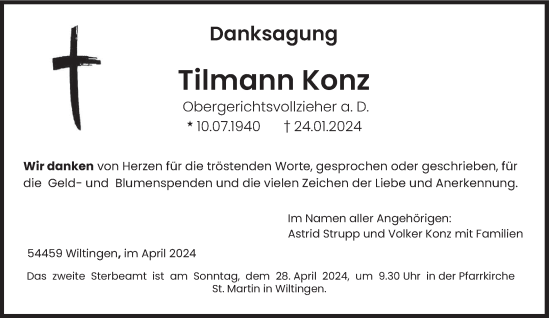 Todesanzeige von Tilmann Konz von trierischer_volksfreund
