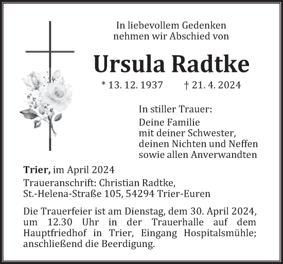 Todesanzeige von Ursula Radtke von trierischer_volksfreund