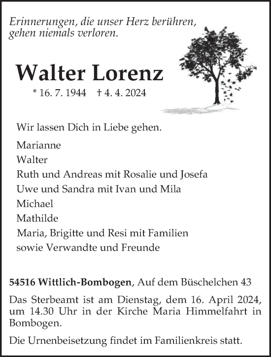 Todesanzeige von Walter Lorenz von trierischer_volksfreund