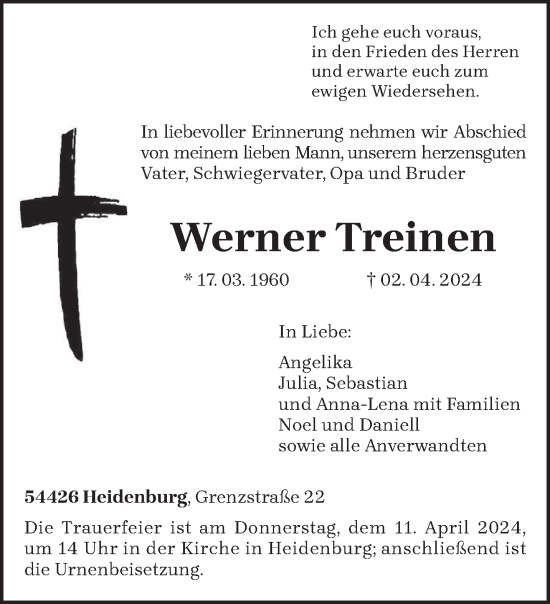 Todesanzeige von Werner Treinen von trierischer_volksfreund