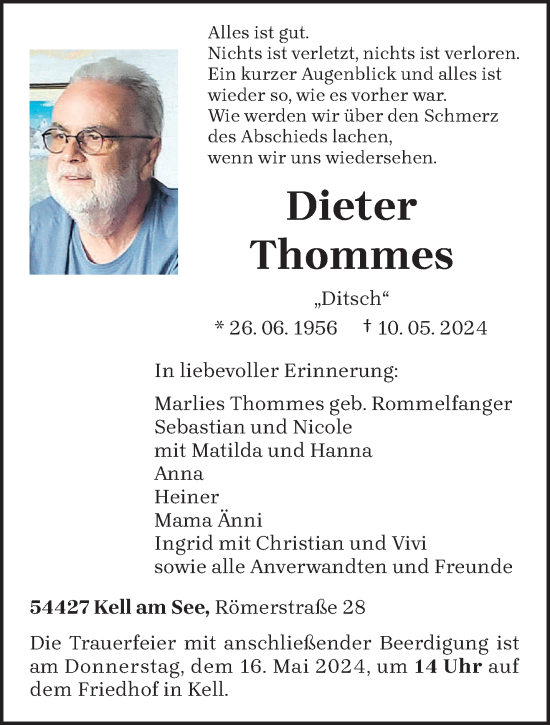 Todesanzeige von Dieter Thommes von trierischer_volksfreund