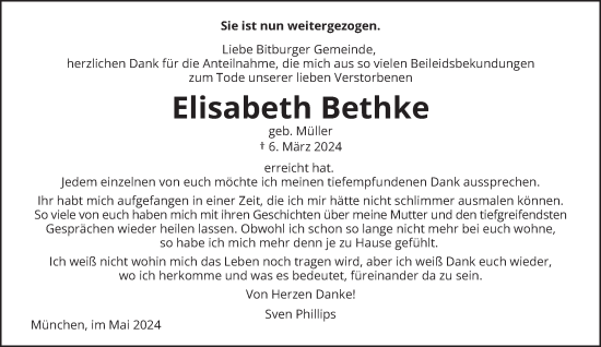 Todesanzeige von Elisabeth Bethke von trierischer_volksfreund