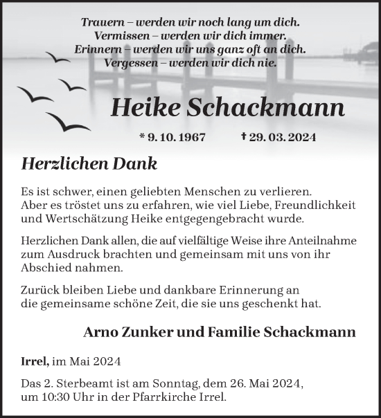 Todesanzeige von Heike Schackmann von trierischer_volksfreund