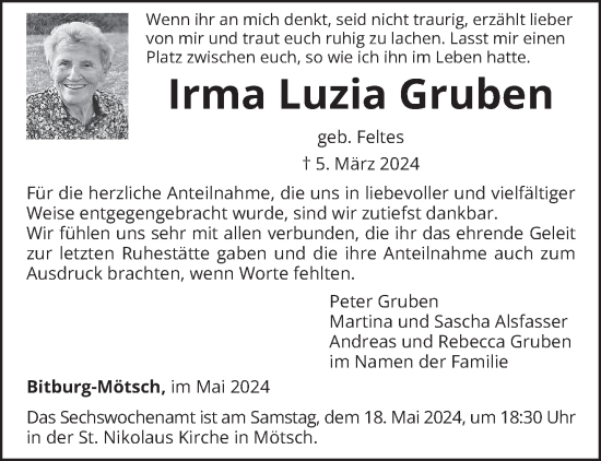 Todesanzeige von Irma Luzia Gruben von trierischer_volksfreund
