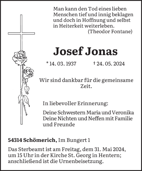 Todesanzeige von Josef Jonas von trierischer_volksfreund