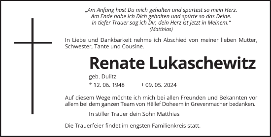 Todesanzeige von Renate Lukaschewitz von trierischer_volksfreund