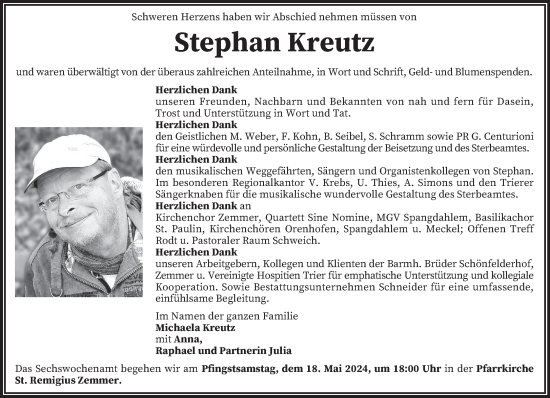 Todesanzeige von Stephan Kreutz von trierischer_volksfreund