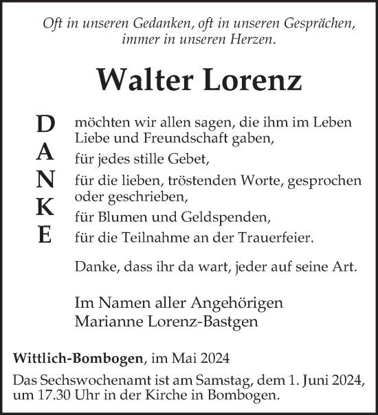 Todesanzeige von Walter Lorenz von trierischer_volksfreund