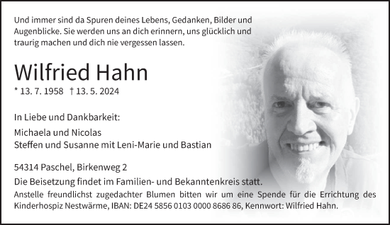 Todesanzeige von Wilfried Hahn von trierischer_volksfreund