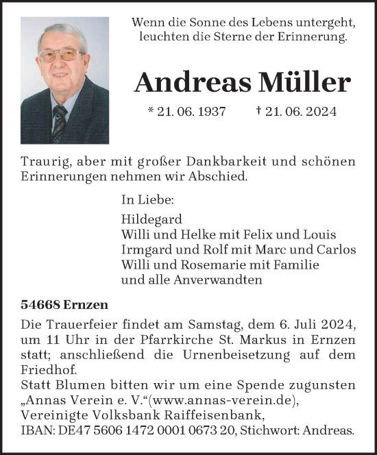 Todesanzeige von Andreas Müller von trierischer_volksfreund