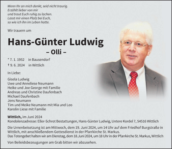 Todesanzeige von Hans-Günter Ludwig von trierischer_volksfreund