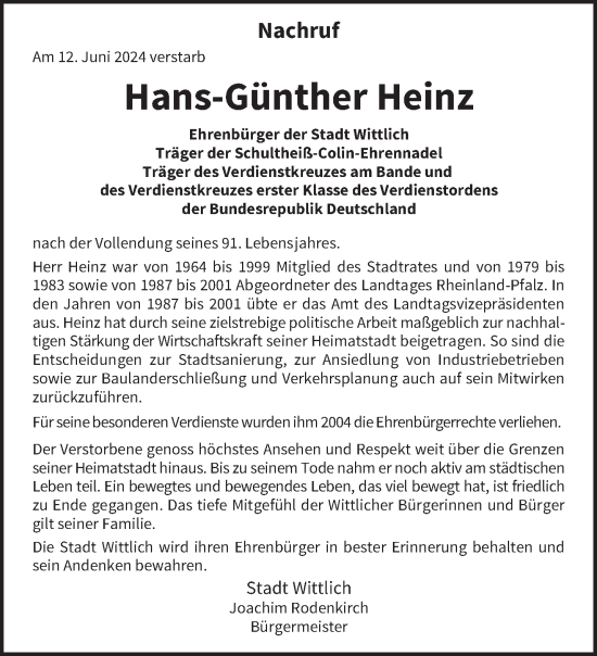 Todesanzeige von Hans-Günther Heinz von trierischer_volksfreund
