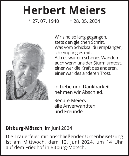 Todesanzeige von Herbert Meiers von trierischer_volksfreund
