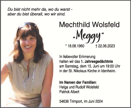 Todesanzeige von Mechthild Wolfsfeld von trierischer_volksfreund