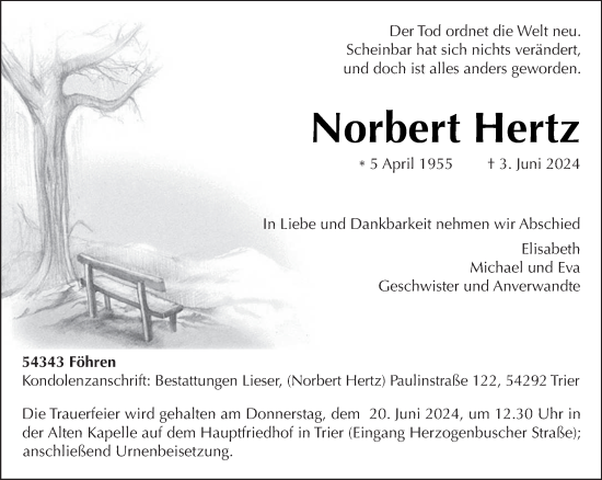 Todesanzeige von Norbert Hertz von trierischer_volksfreund