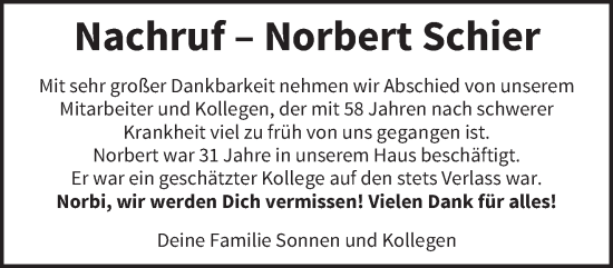 Todesanzeige von Norbert Schier von trierischer_volksfreund