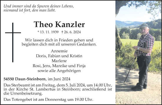 Todesanzeige von Theo Kanzler von trierischer_volksfreund