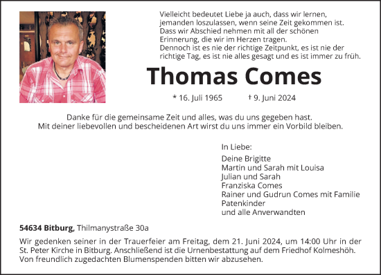Todesanzeige von Thomas Comes von trierischer_volksfreund