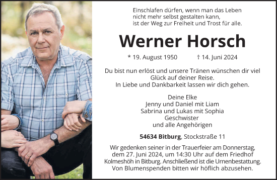 Todesanzeige von Werner Horsch von trierischer_volksfreund