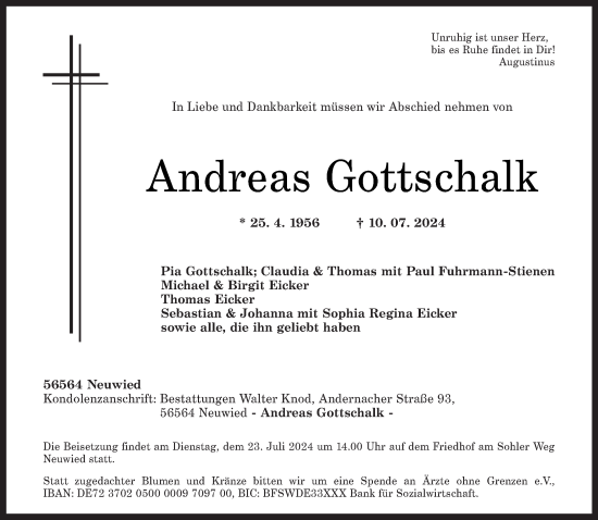Todesanzeige von Andreas Gottschalk von trierischer_volksfreund