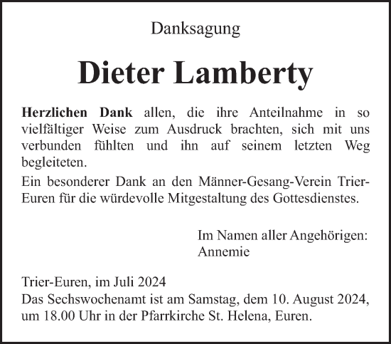 Todesanzeige von Dieter Lamberty von trierischer_volksfreund