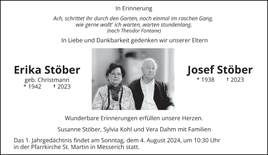 Todesanzeige von Erika und Josef Stöber von trierischer_volksfreund
