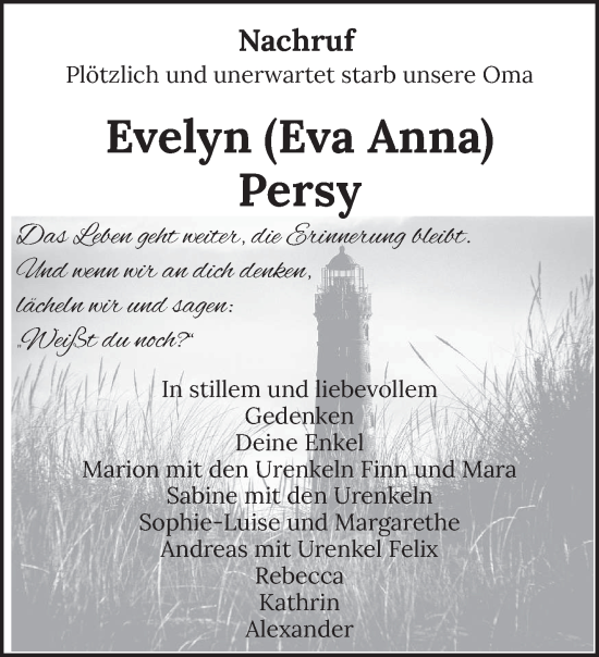 Todesanzeige von Evelyn Persy von trierischer_volksfreund