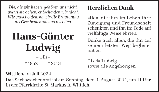 Todesanzeige von Hans-Günter Ludwig von trierischer_volksfreund