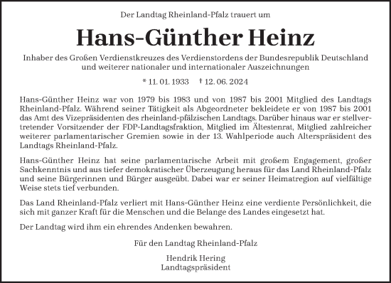 Todesanzeige von Hans-Günther Heinz von trierischer_volksfreund