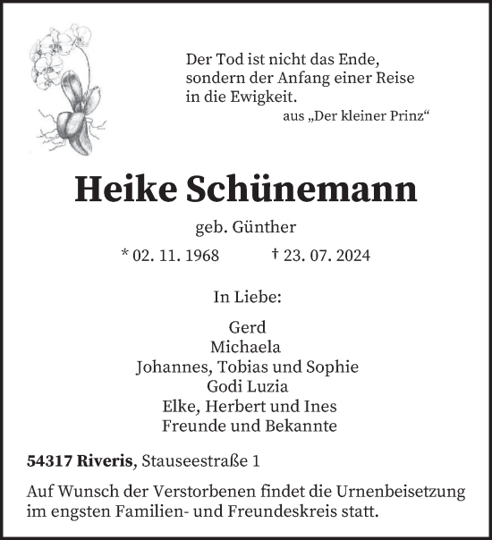 Todesanzeige von Heike Schünemann von trierischer_volksfreund