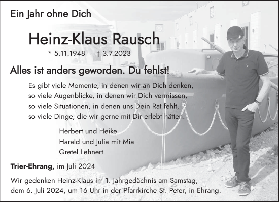 Todesanzeige von Heinz-Klaus Rausch von trierischer_volksfreund