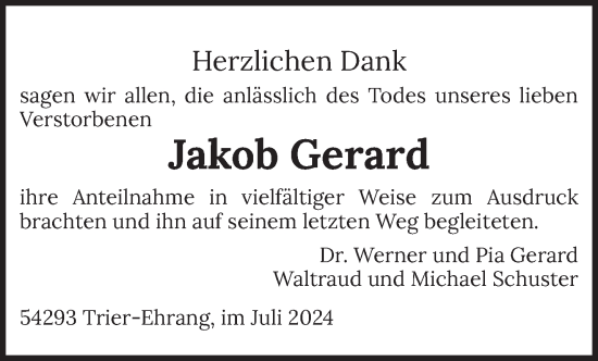 Todesanzeige von Jakob Gerard von trierischer_volksfreund