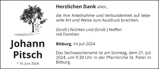 Todesanzeige von Johann Pitsch von trierischer_volksfreund